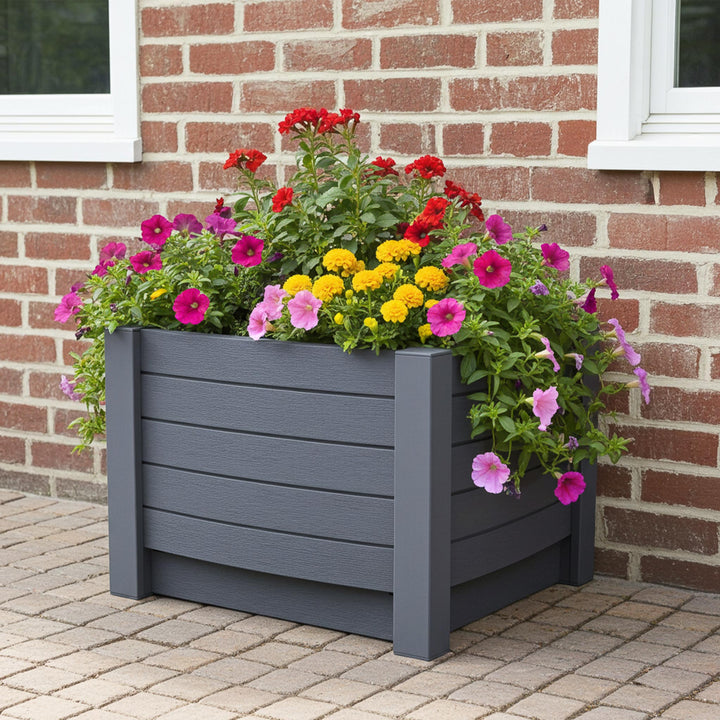 AQUARI Pflanzkasten 50 x 50 x 35 cm mit Bewässerungssystem – vormontiert, Dunkelgrau
